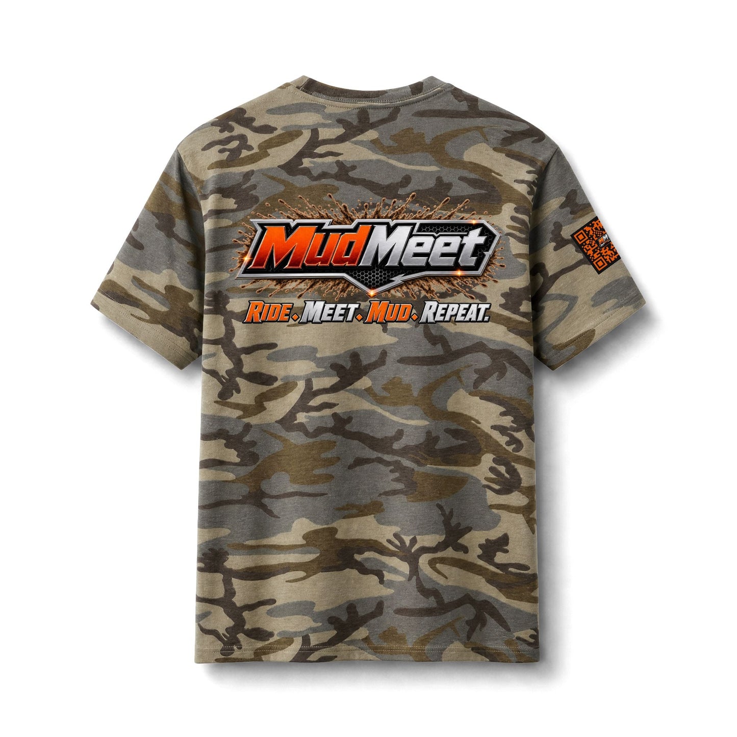 MudMeet Camo Tee – 'Ride. Meet. Mud. Repeat.' Graphic T-Shirt