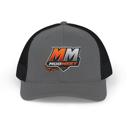 MudMeet Logo Snapback Trucker Hat — Mesh Back Racing Cap