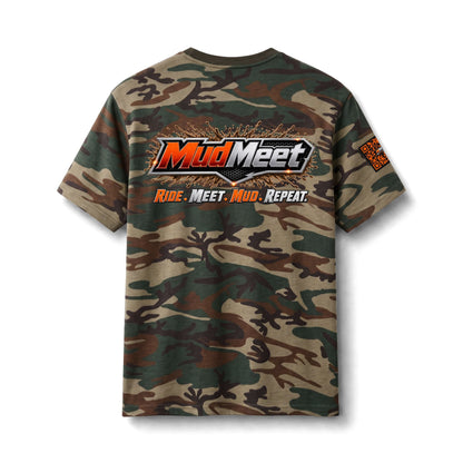 MudMeet Camo Tee – 'Ride. Meet. Mud. Repeat.' Graphic T-Shirt