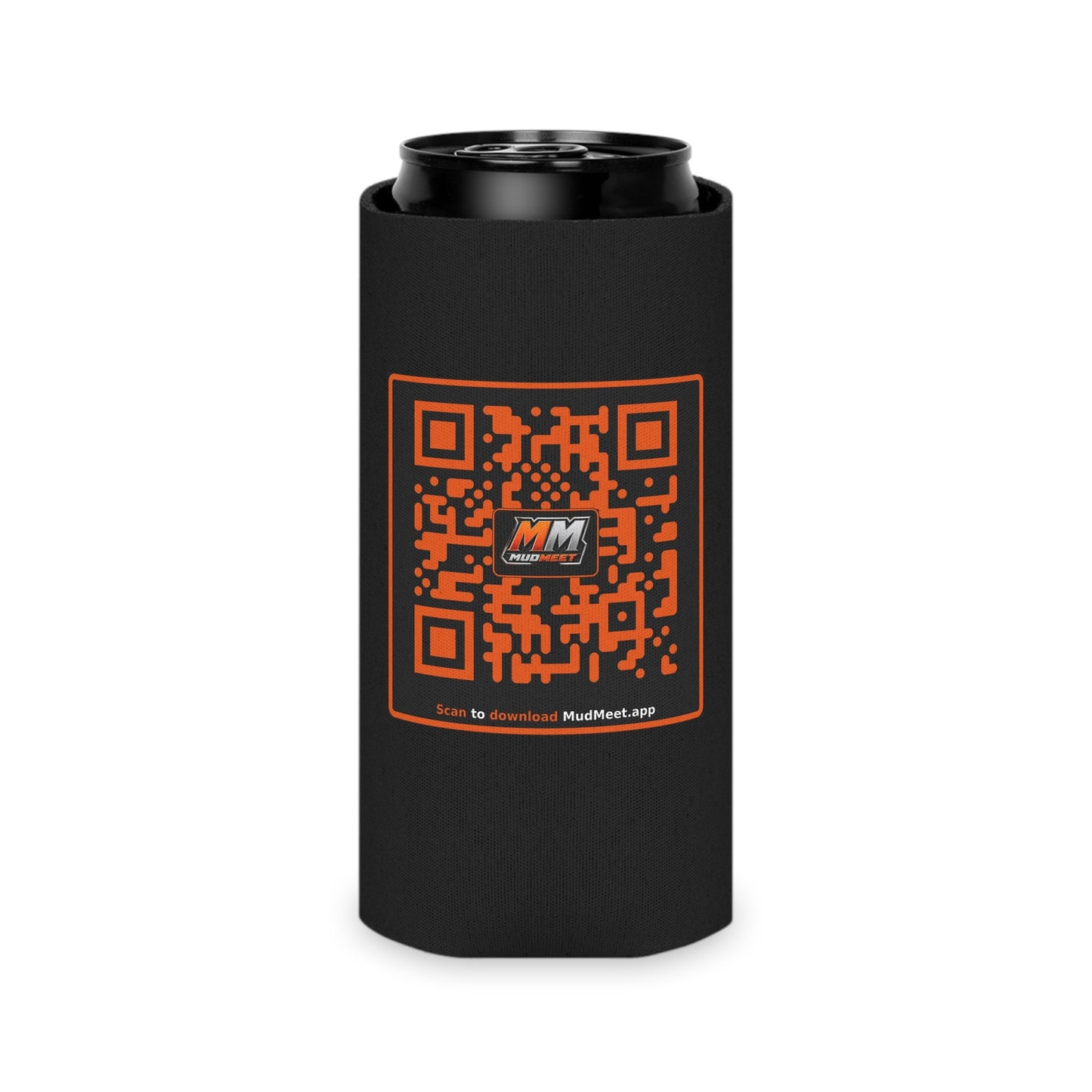 MudMeet Logo Can Cooler with QR Code – Insulated Beverage Koozie