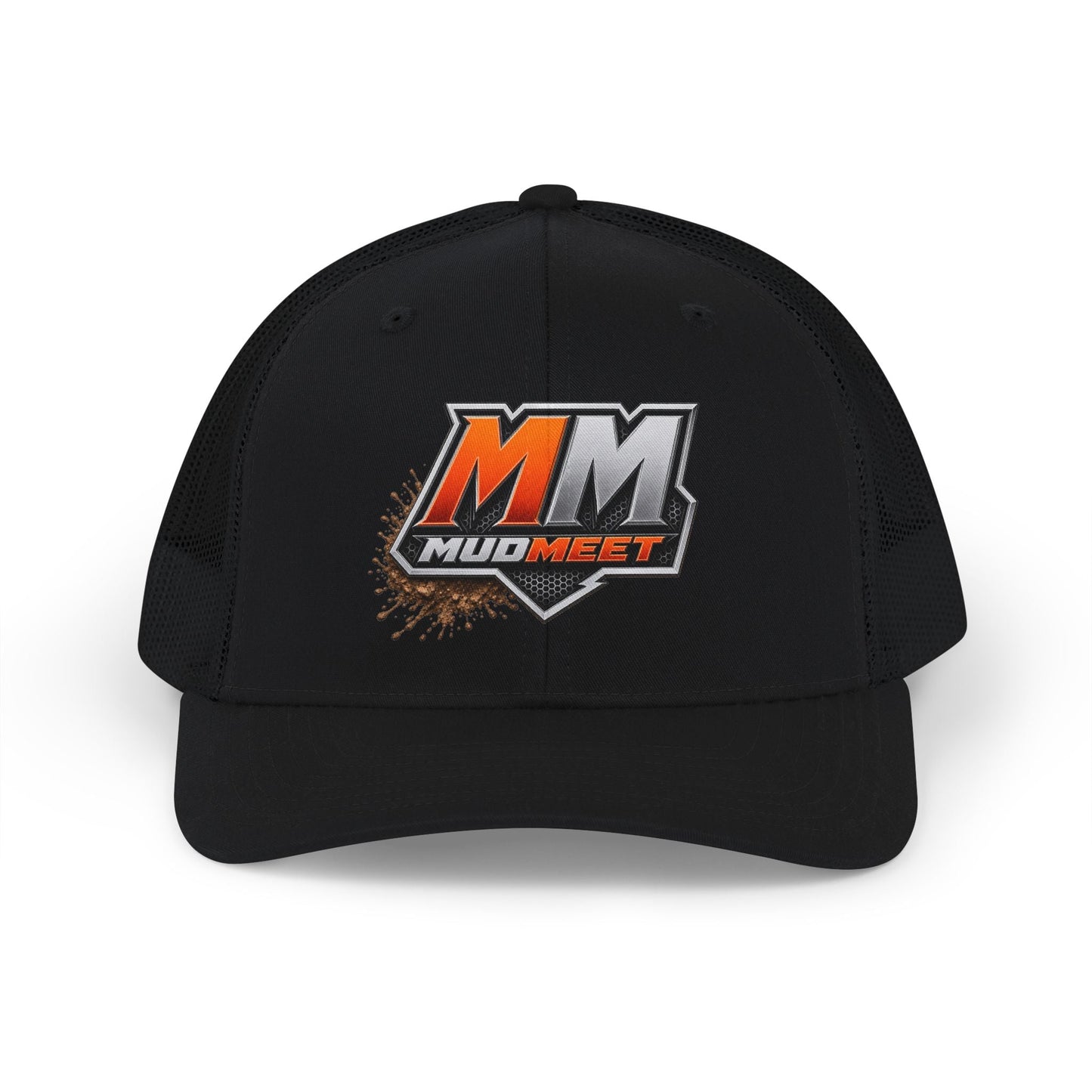 MudMeet Logo Snapback Trucker Hat — Mesh Back Racing Cap