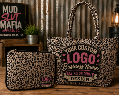 Leopard Canvas Print Tote bag and Zippered pouch set (customizable)