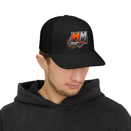 MudMeet Logo Snapback Trucker Hat — Mesh Back Racing Cap